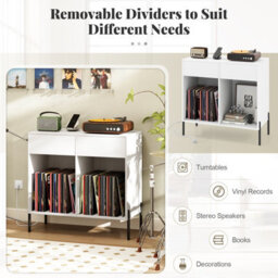 Costway Record Player Stand Double Wide Turntable Stand W/ Power Outlets-White - thumbnail 7