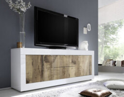 FurniComp LTD Furnicomp Selene Large 2 Door 2 Drawer White Gloss And Pero Oak Tv Stand - thumbnail 1