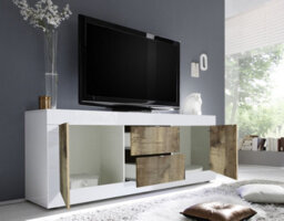 FurniComp LTD Furnicomp Selene Large 2 Door 2 Drawer White Gloss And Pero Oak Tv Stand - thumbnail 2