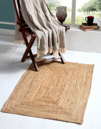 Second Nature Online Dhaka Rustic Area Rug Hand Woven Mat With Natural Fibre Indian Jute Flat Pile - Large Medium Small & Runner Neutral Floor Covering - thumbnail 2