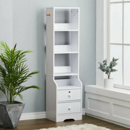 2 Drawers+4 Shelves Bedside Table Nightstand Cabinet Bedroom Storage  Shelf Keys Locked Drawers - thumbnail 3