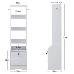 2 Drawers+4 Shelves Bedside Table Nightstand Cabinet Bedroom Storage  Shelf Keys Locked Drawers - thumbnail 2