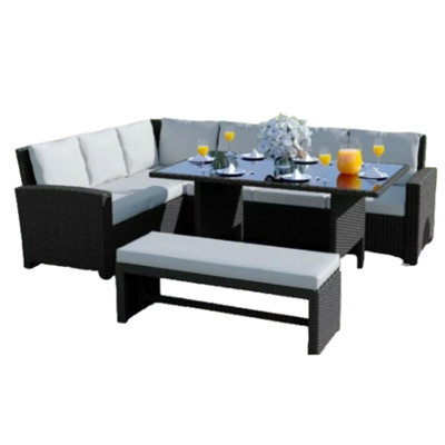 ABC Algarve Corner Rattan Garden Set With Bench (Dark Grey On Light Grey)