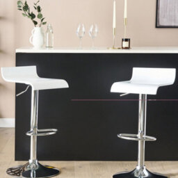 Wyld and Coco Set Of 2 White Swivel Bar Stools With Gas Lift And Footrest, 68-90 Cm Adjustable - thumbnail 1
