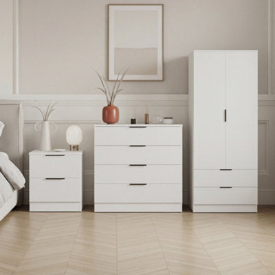Lassic Vida Designs Trega 3 Piece Bedroom Set (2 Drawer Bedside Chest, 4 Drawer Chest, 2 Door 2 Drawer Wardrobe) White - image 1