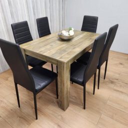 Kosy Koala Rustic Effect Table And 6 Black Metal Chairs Kitchen Dining Room Furniture Set Of 6