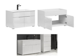 Impact Furniture Bathroom Vanity Unit With Basin 800mm Wall Or Floor Standing Sink Cabinet White Gloss Spice - thumbnail 8