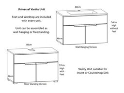 Impact Furniture Bathroom Vanity Unit With Basin 800mm Wall Or Floor Standing Sink Cabinet White Gloss Spice - thumbnail 6