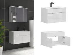 Impact Furniture Bathroom Vanity Unit With Basin 800mm Wall Or Floor Standing Sink Cabinet White Gloss Spice - thumbnail 1