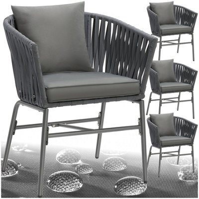 Tectake Accent Chair Valeiras - Woven Rope Design, Thick Cushions, 60 X 61 X 77Cm - Dark Grey/dark Grey - Set Of 4 - image 1