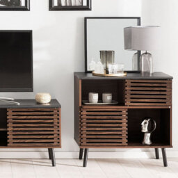 Wyld And Coco Everwood Sideboard Dark Brown Rustic Sliding Doors 80 X 40 X 80 Cm - thumbnail 2