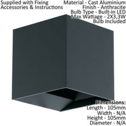 Stylish Ip54 Outdoor Wall Light In Anthracite Aluminium With Built-In Led - thumbnail 2