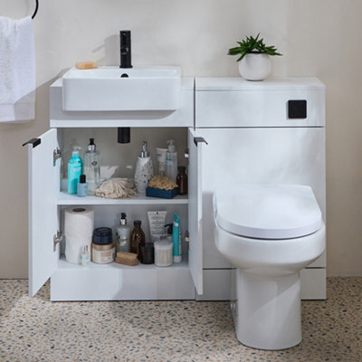 Homestylestore 1050mm White Bathroom Combination Vanity Wc Unit With Toilet And Black Pull Handle - image 1