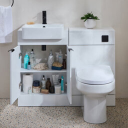 Homestylestore 1050mm White Bathroom Combination Vanity Wc Unit With Toilet And Black Pull Handle - thumbnail 1