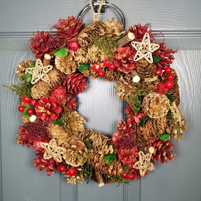 Samuel Alexander 36Cm Christmas Wreath In Gold & Red With Pine Cones And Berries - image 1