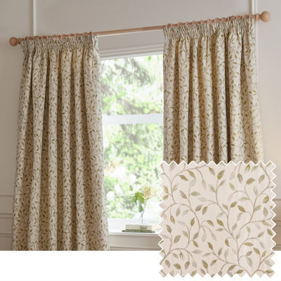 Voyage Maison Voyage Cervino Leaf Jacquard Pencil Pleat Curtain Pair, Lichen, (W) 117Cm X (D) 183Cm - image 1