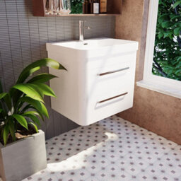 Balterley Croxden 600mm Wall Hung 2 Drawer Vanity Unit With Ceramic Basin - Pure White - thumbnail 4