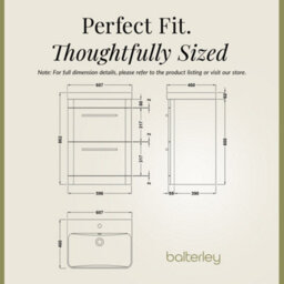 Balterley Croxden 600mm Wall Hung 2 Drawer Vanity Unit With Ceramic Basin - Pure White - thumbnail 5