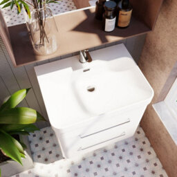 Balterley Croxden 600mm Wall Hung 2 Drawer Vanity Unit With Ceramic Basin - Pure White - thumbnail 3