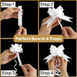 Shatchi 60Pcs White 30mm/3Cm Large Ribbon Pull Bows For Gift Wrapping, Hampers, Florist Bouquets, Wedding Cars And Party Décor Pullbow - thumbnail 8