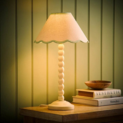 Valuelights Bobbin Green Trim Linen Shade Cream Bobble Table Lamp With Bulb - image 1
