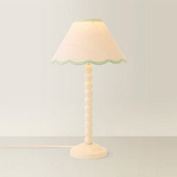 Valuelights Bobbin Green Trim Linen Shade Cream Bobble Table Lamp With Bulb - thumbnail 3