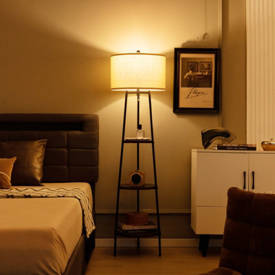 Costway Modern Floor Lamp Corner Standing Lamp Tall Bookshelf Light With 3-Tier Shelves - image 1