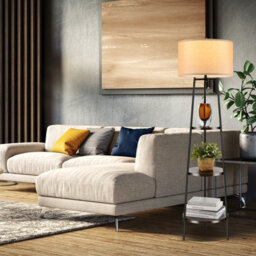 Costway Modern Floor Lamp Corner Standing Lamp Tall Bookshelf Light With 3-Tier Shelves - thumbnail 9