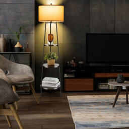 Costway Modern Floor Lamp Corner Standing Lamp Tall Bookshelf Light With 3-Tier Shelves - thumbnail 8