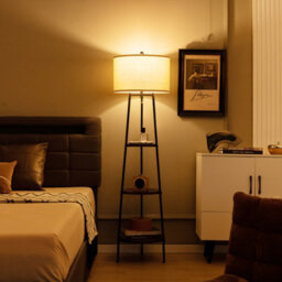 Costway Modern Floor Lamp Corner Standing Lamp Tall Bookshelf Light With 3-Tier Shelves - thumbnail 1
