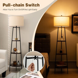 Costway Modern Floor Lamp Corner Standing Lamp Tall Bookshelf Light With 3-Tier Shelves - thumbnail 3