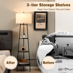 Costway Modern Floor Lamp Corner Standing Lamp Tall Bookshelf Light With 3-Tier Shelves - thumbnail 4