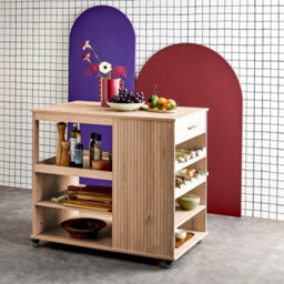 Wood Decor Kitchen Island With Wine Rack L100Cm Natural - Sweeek - thumbnail 3