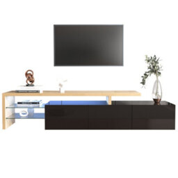 HomeTouch Modern Led Light Tv Stand Unit With Glass Shelves, Tv Console Table For Living Room - thumbnail 9