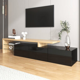 HomeTouch Modern Led Light Tv Stand Unit With Glass Shelves, Tv Console Table For Living Room - thumbnail 8