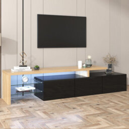 HomeTouch Modern Led Light Tv Stand Unit With Glass Shelves, Tv Console Table For Living Room - thumbnail 1