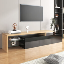 HomeTouch Modern Led Light Tv Stand Unit With Glass Shelves, Tv Console Table For Living Room - thumbnail 2
