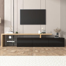 HomeTouch Modern Led Light Tv Stand Unit With Glass Shelves, Tv Console Table For Living Room - thumbnail 5