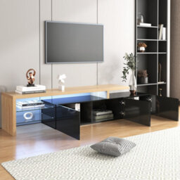 HomeTouch Modern Led Light Tv Stand Unit With Glass Shelves, Tv Console Table For Living Room - thumbnail 3