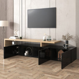 HomeTouch Modern Led Light Tv Stand Unit With Glass Shelves, Tv Console Table For Living Room - thumbnail 4