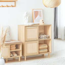 Sobuy Fsb87-N, Sideboard With 2 Sliding Doors Sideboard Storage Cabinet Cupboard, Wood Veneer,w80Xd35Xh87 - thumbnail 2