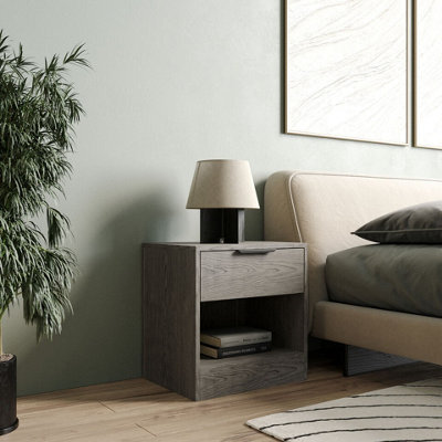 Urbn-Living Urbnliving 45Cm Width 1-Drawer Bedside Cedar Grey Table Cabinet Nightstand Storage Shelf Bedroom Furniture Unit - image 1