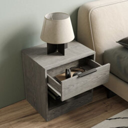 Urbn-Living Urbnliving 45Cm Width 1-Drawer Bedside Cedar Grey Table Cabinet Nightstand Storage Shelf Bedroom Furniture Unit - thumbnail 2