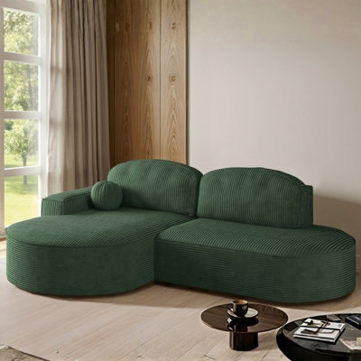 Parma Pro Ball Corner Sofa Bed With Storage Container Stripy Fabric Dark Green Left Side - image 1