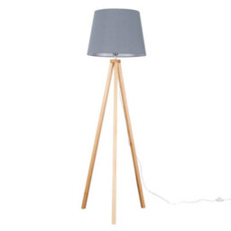 Valuelights Barbro Natural Tripod Floor Lamp With Grey Tapered Shade - thumbnail 1