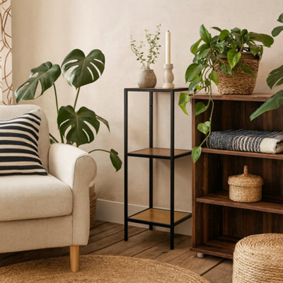 Wyld Haus El Paso Small Narrow Bookcase Matte Black Frame With Wild Oak Veneer Shelves - image 1