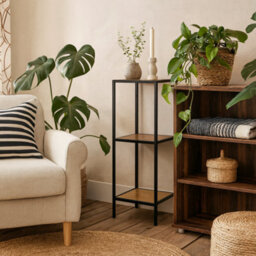 Wyld Haus El Paso Small Narrow Bookcase Matte Black Frame With Wild Oak Veneer Shelves - thumbnail 1