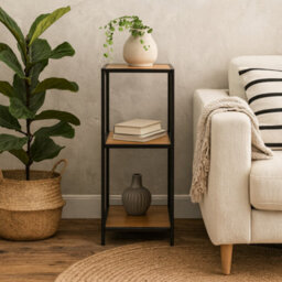 Wyld Haus El Paso Small Narrow Bookcase Matte Black Frame With Wild Oak Veneer Shelves - thumbnail 2