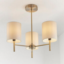 Anson Lighting Phoenix 3Lt Semi Flush Light Finished In Antique Brass Plate And Cream Fabric