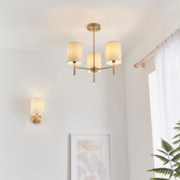 Anson Lighting Phoenix 3Lt Semi Flush Light Finished In Antique Brass Plate And Cream Fabric - thumbnail 2